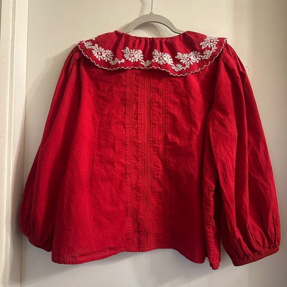 The Great The Hankie Top Red with White Floral Collar Button Front Size Large - Picture 7 of 7